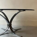 Tulip coffee table in chromed metal and smoked glass, 1970s design