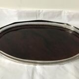 Service tray of silver metal, wood and fake tortoiseshells 1970