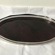 Service tray of silver metal, wood and fake tortoiseshells 1970