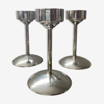 Series of 3 Art Deco candlesticks in silver-plated brass