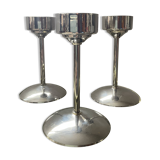 Series of 3 Art Deco candlesticks in silver-plated brass