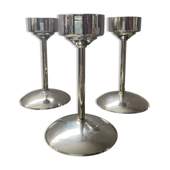 Series of 3 Art Deco candlesticks in silver-plated brass