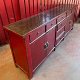 China bahut red lacquered buffet of unusual width 2m60 traditional manufacture