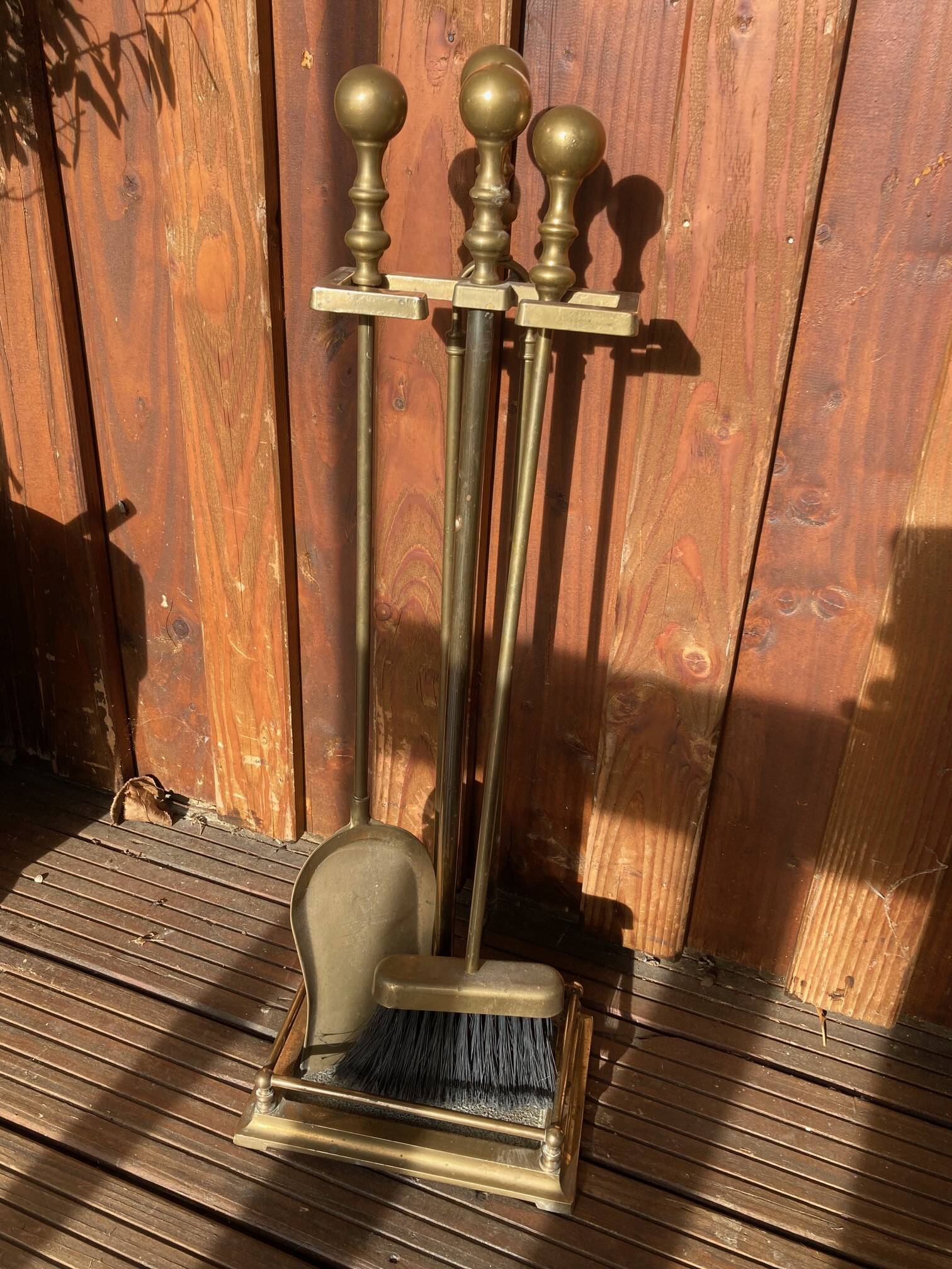 Fireplace set, solid brass fireplace accessories, 1960s