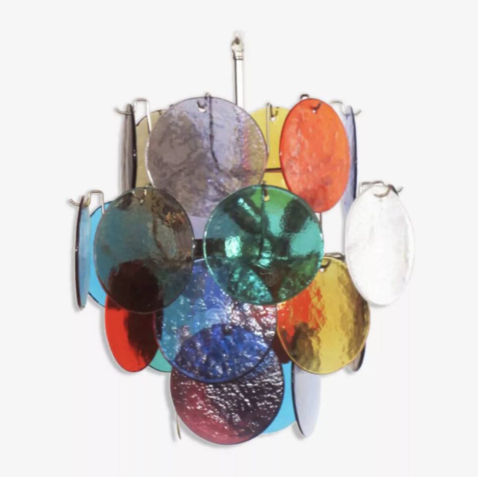Pair of 4-light hanging chandeliers in Murano glass, Italy, 1980s.