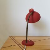 Vintage laying lamp in brass and grainy red aluminum - 50s