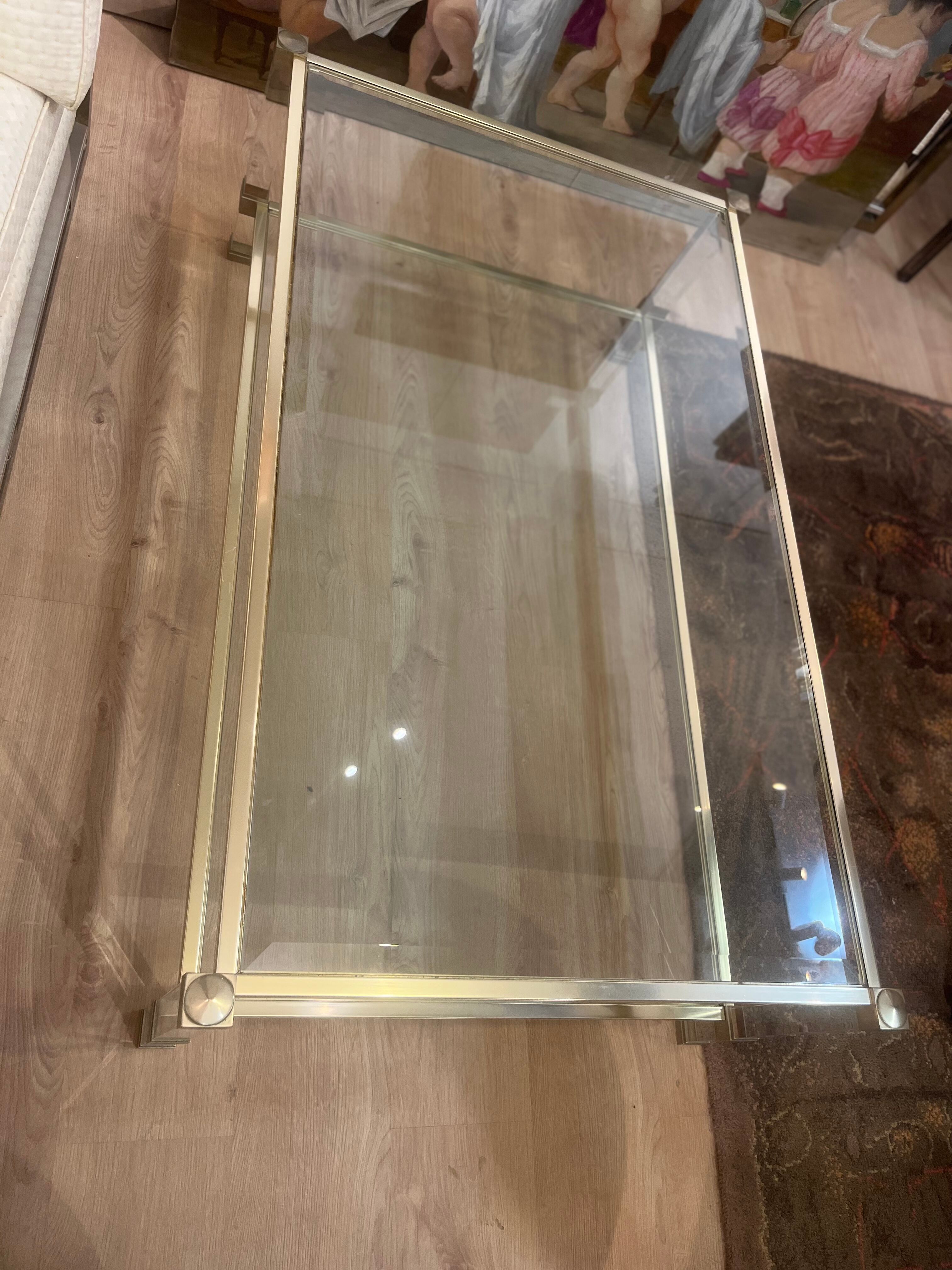 Pierre Vandel coffee table in lucite and gilded metal
