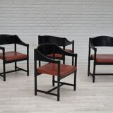 1970s, set of 4 Finnish armchairs by Lepokalusto, original condition, birch wood, leather.