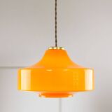 Mid-Century Italian Orange Glass & Brass Pendant Lamp