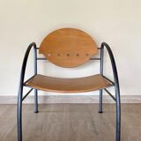 Pair of wooden and steel armchairs, 1980's