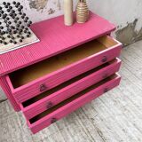 Vintage pink rattan chest of drawers