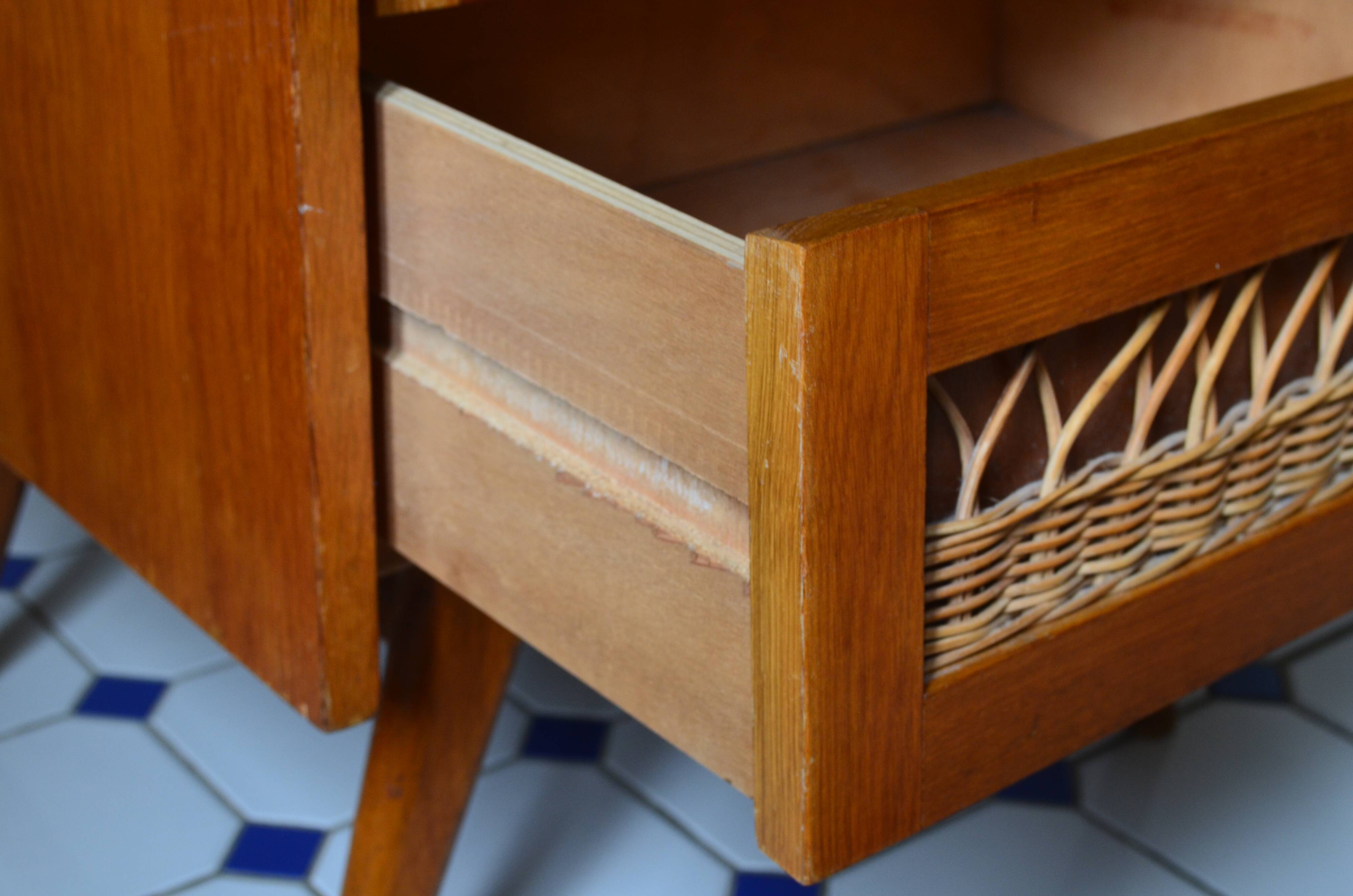 Wooden and rattan dresser