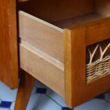 Wooden and rattan dresser