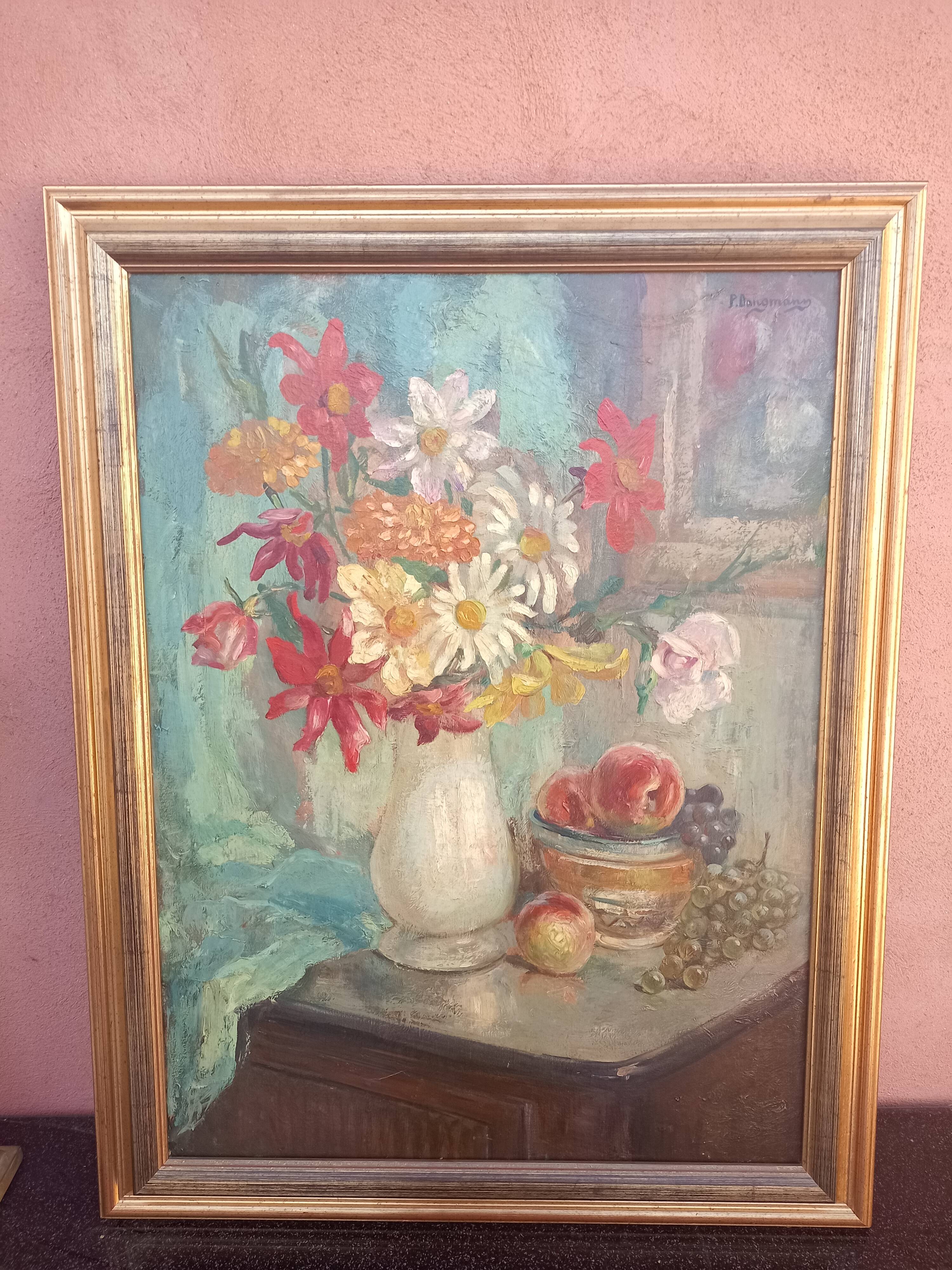 LARGE PAINTING OIL ON CANVAS BOUQUET OF FLOWERS SIGN/PAUL. DANGMANN (1899-1974)