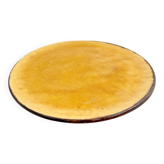 Large vintage enamelled ceramic dish – Sun yellow – Handmade creation