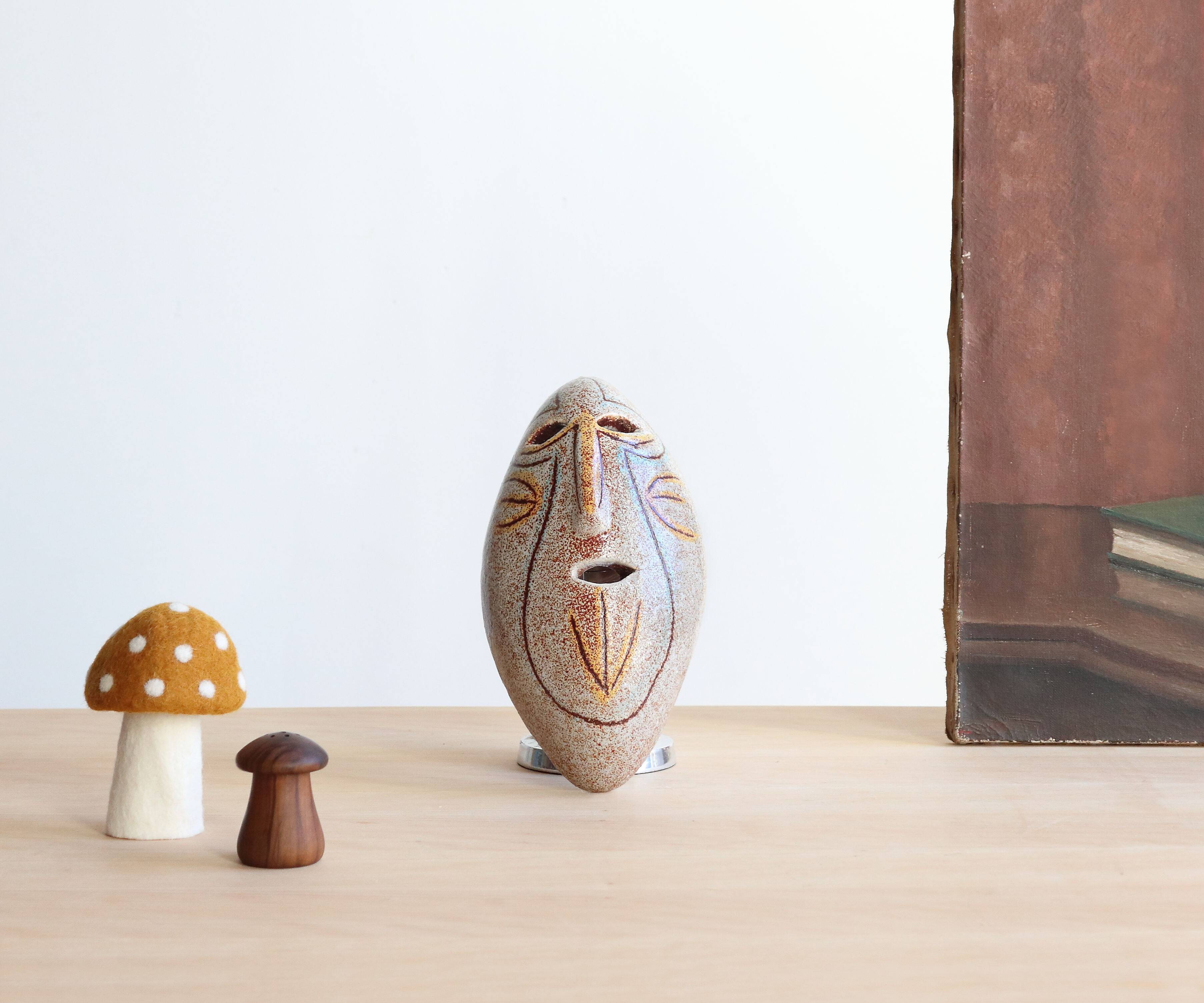 Mayan ceramic wall mask from Accolay, art brut, 1960s