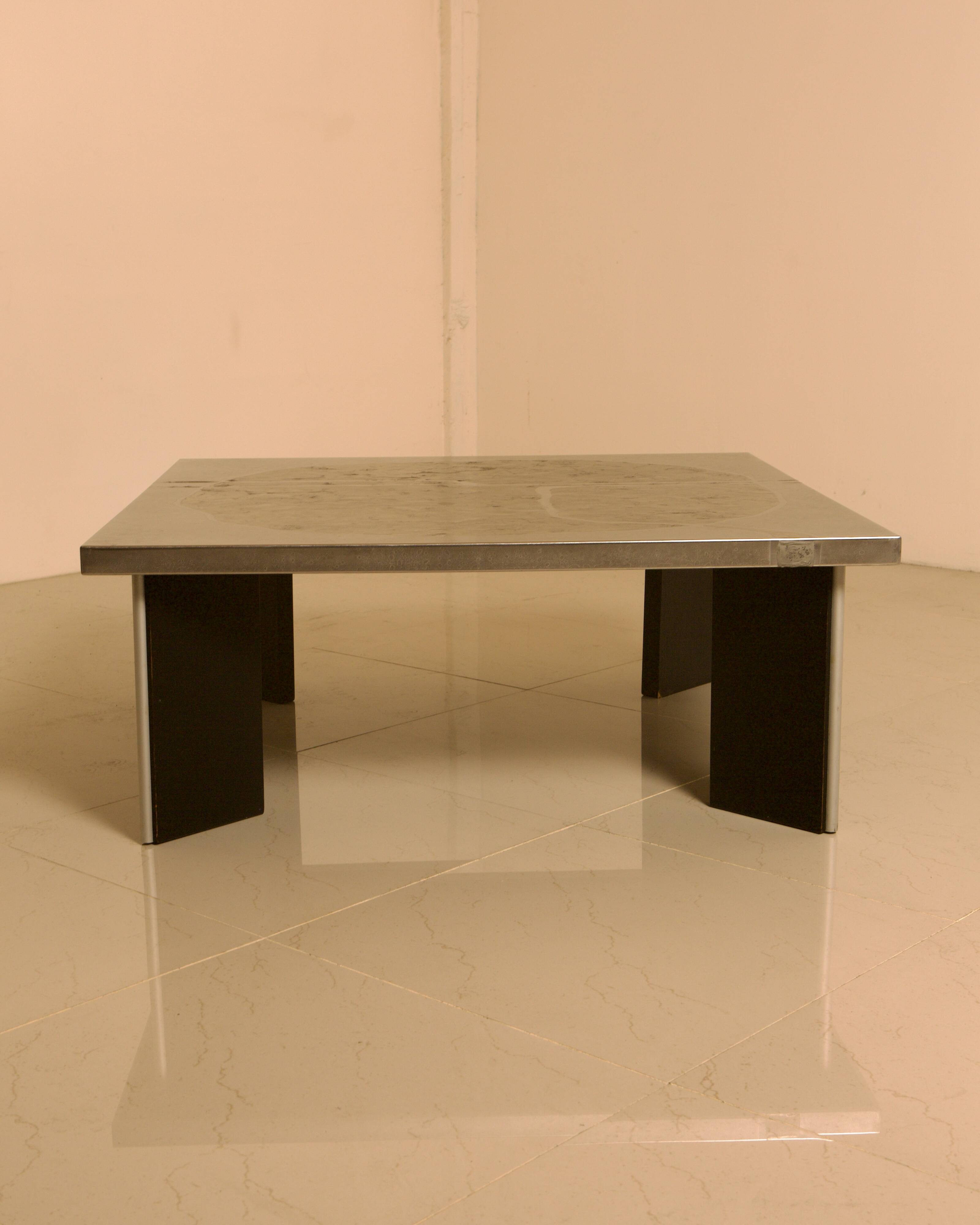 Sculptural coffee table in wood and steel by Heinz Lilienthal 60s