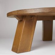Brutalist round tripod coffee table in solid wood (Oak) Circa 1960
