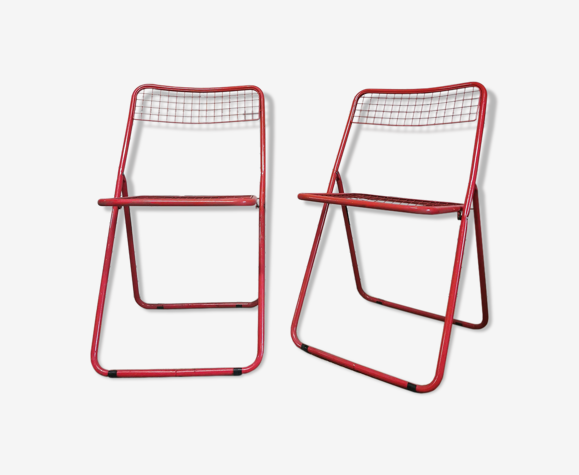 Paire de chaises vintage en métal rouge