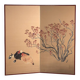 Ancient Japanese folding screen with two panels on a gold background – Japan, circa 1920