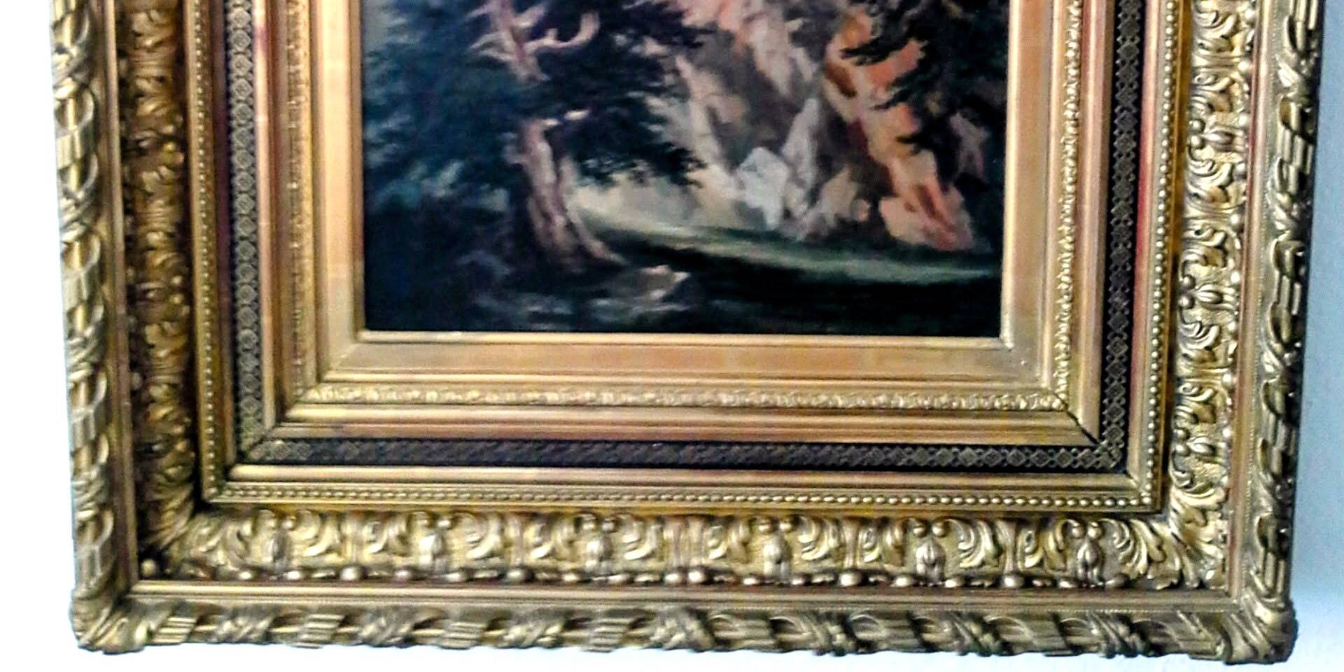 MOUNTAIN LANDSCAPE, 19th CENTURY PAINTING BY PAUL DUPONT, SUPERB FRAMING
