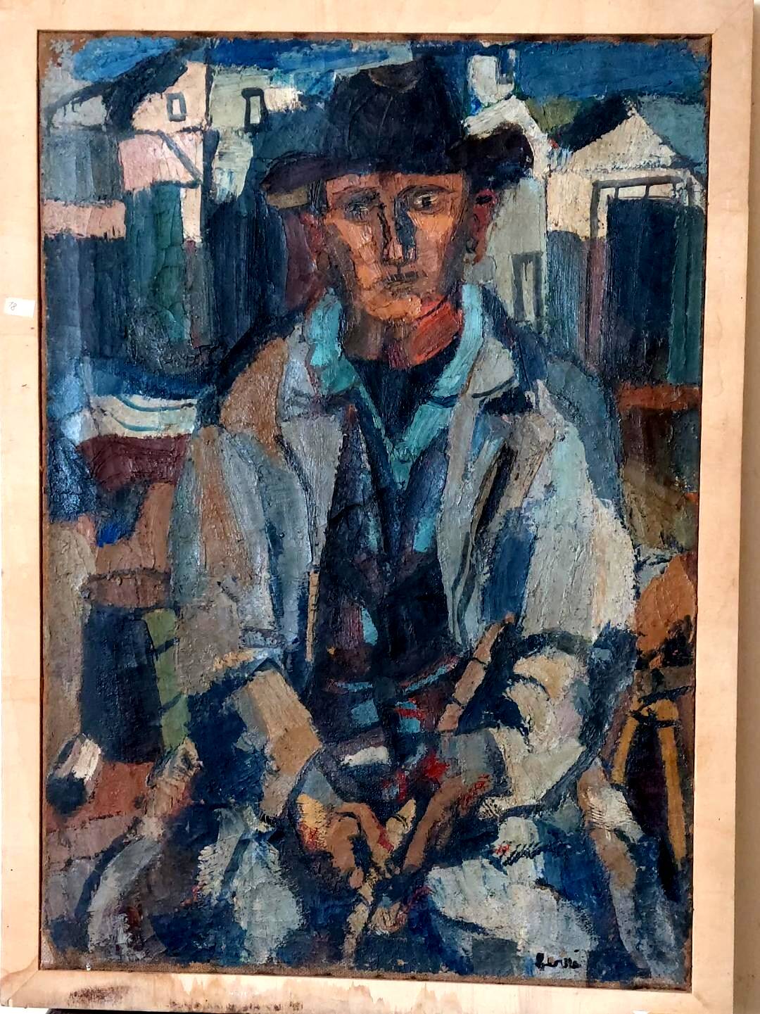 Large oil on canvas Ferruccio Ferri - 1955 - "The Fisherman" canvas 105x75 cm