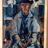 Large oil on canvas Ferruccio Ferri - 1955 - "The Fisherman" canvas 105x75 cm