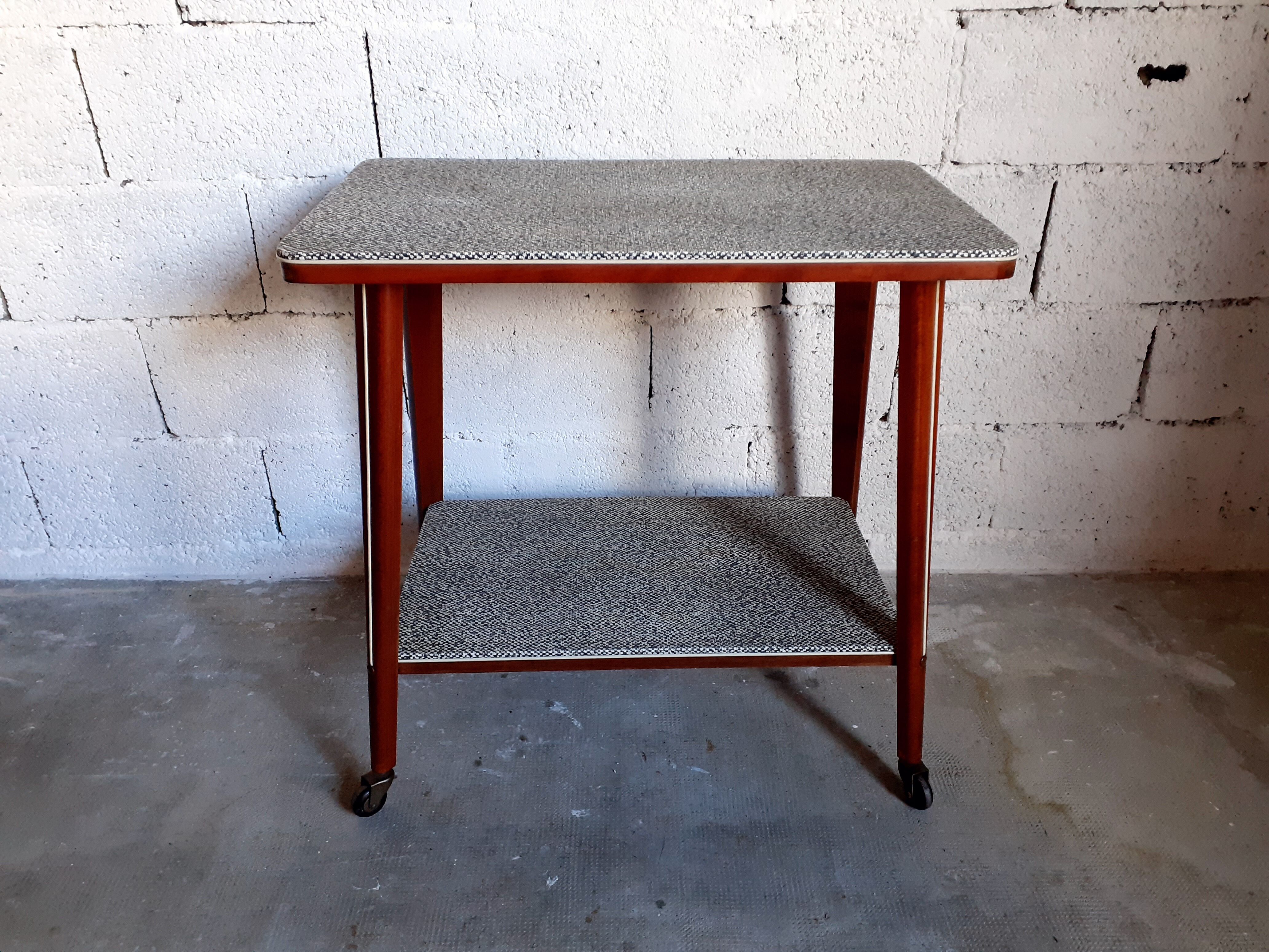 Vintage multifunction service / side table on wooden wheels 50 years 60