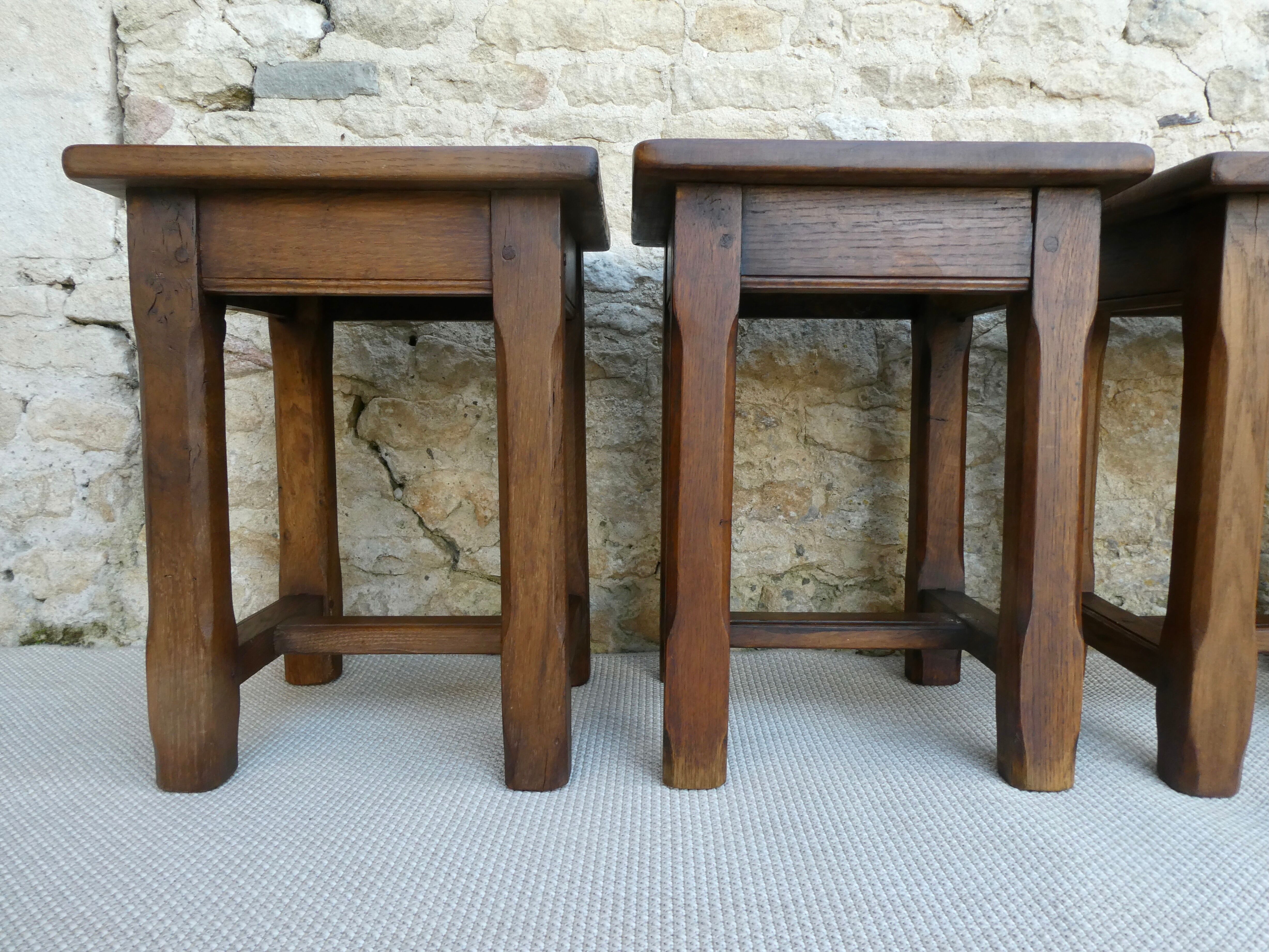 Set of 4 solid wood stools, bistro, 60s