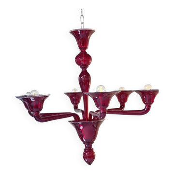 1990s Contemporary Translucent Red Murano Glass Chandelier