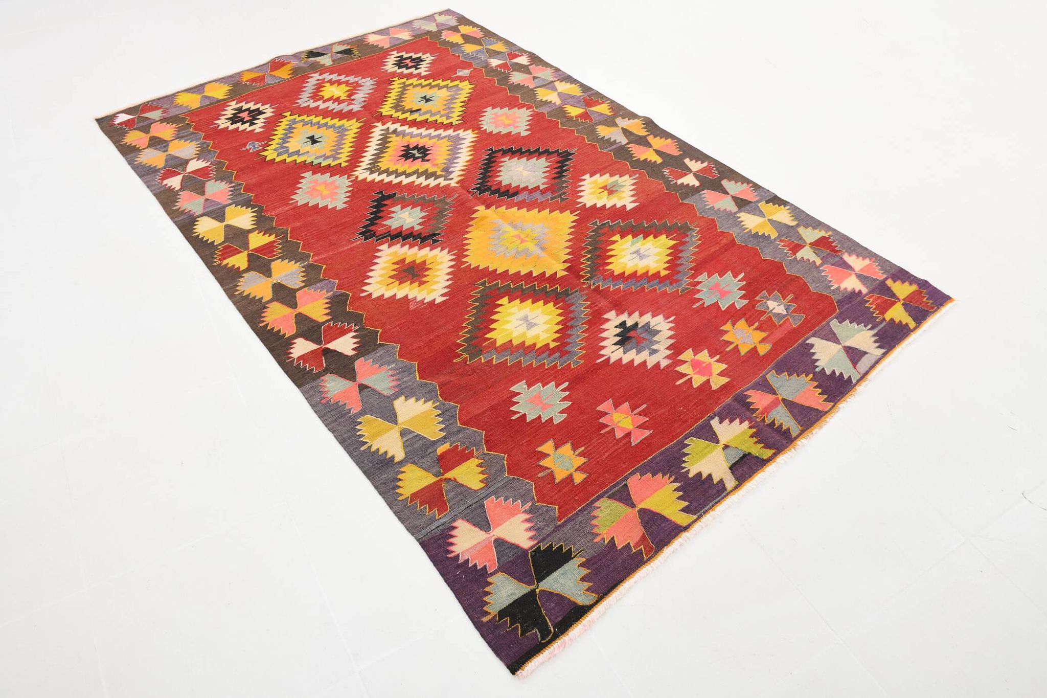 5x8 Light Red & Yellow Vintage Kilim Rug, 155x245Cm Wool Kilim Rug
