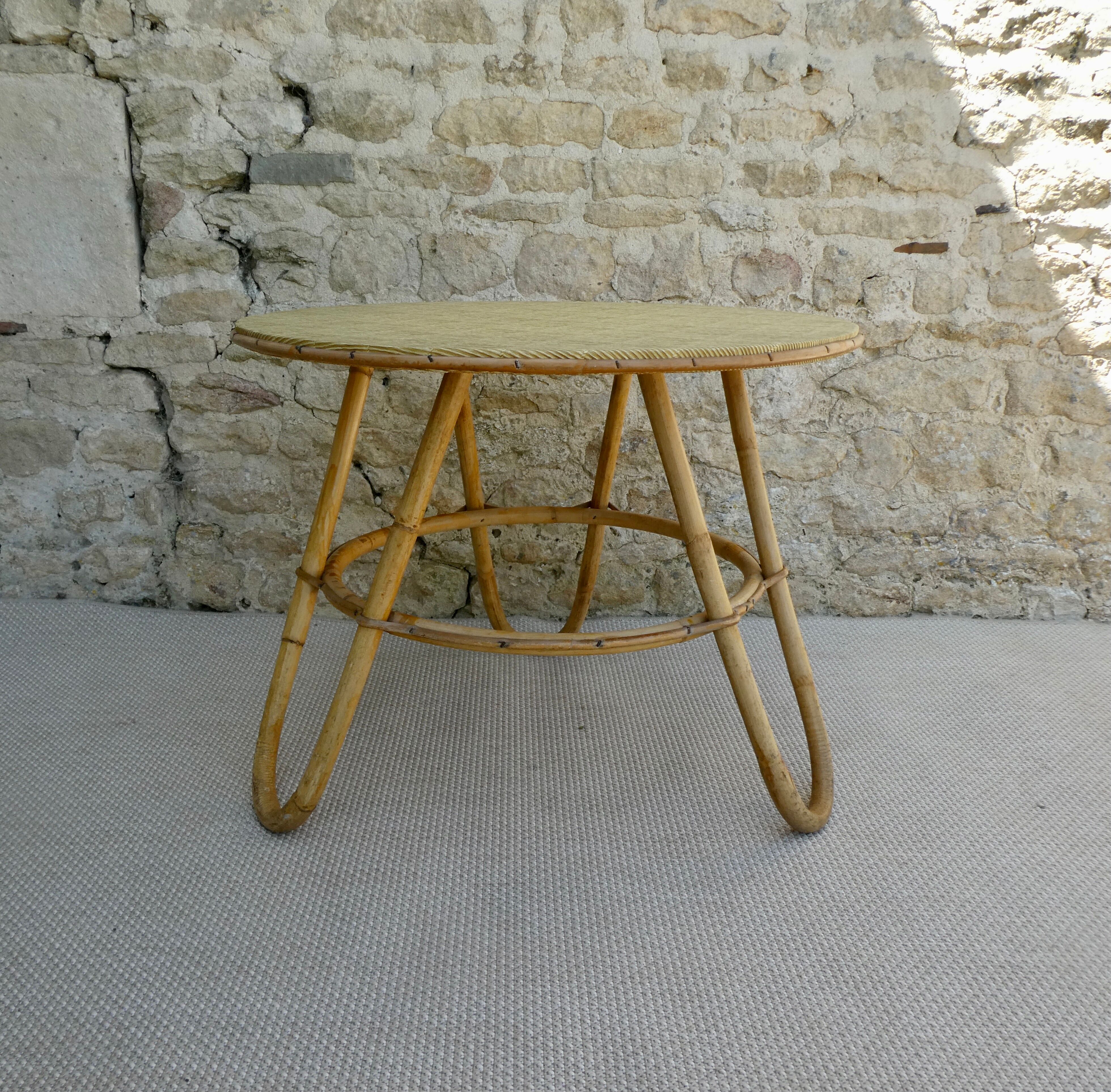 Rattan tripod pedestal table, 1960