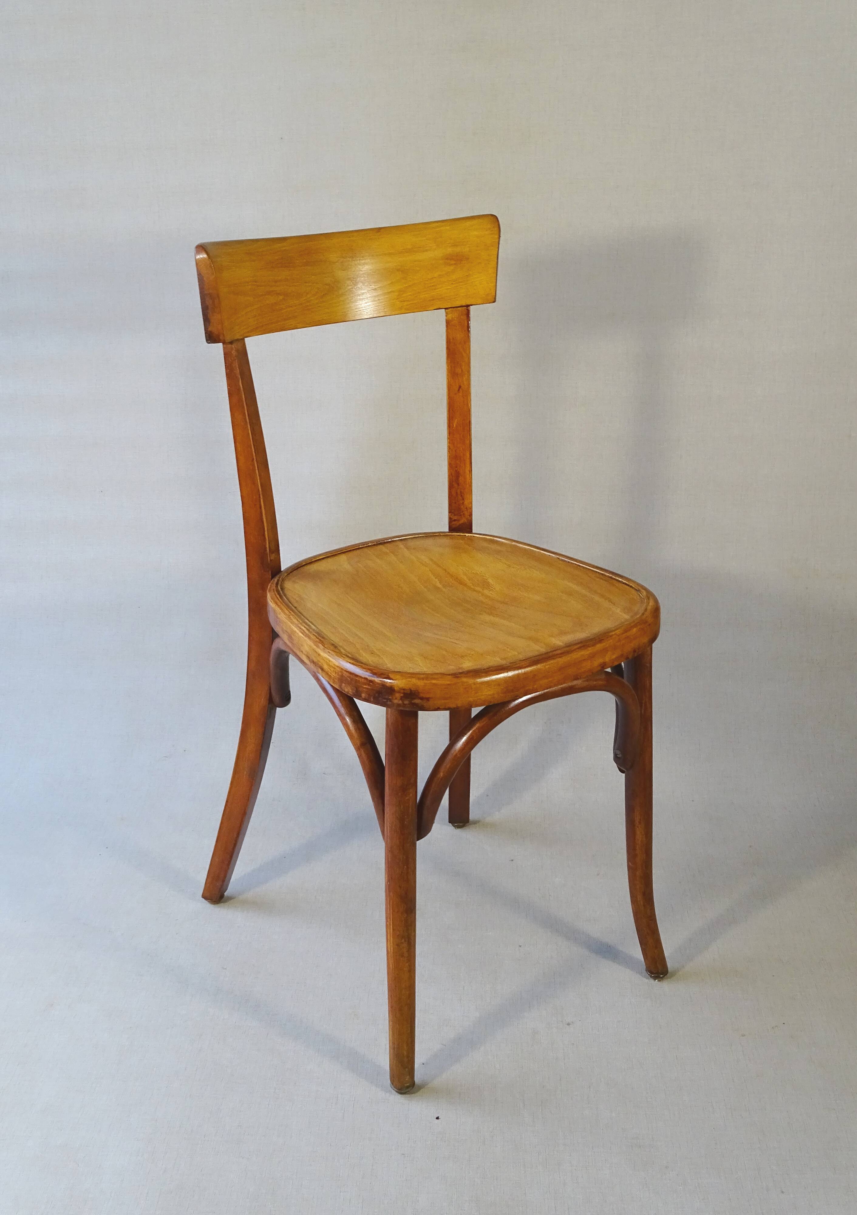2 FISCHEL chairs, Art Deco 1938 bistro, wooden seat