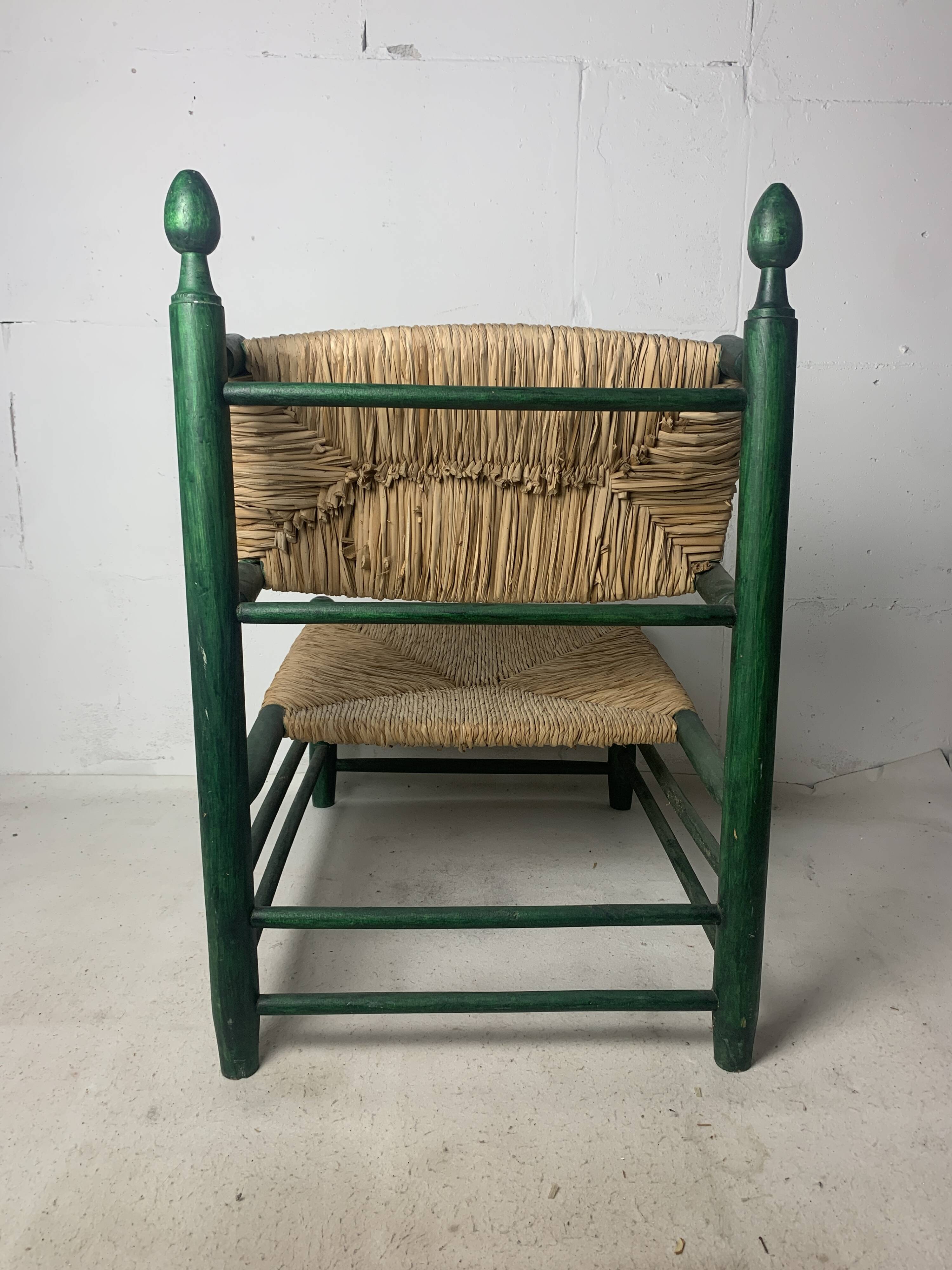 French straw rush low lounge chair in the style of Charles Dudouyt, 1950s
