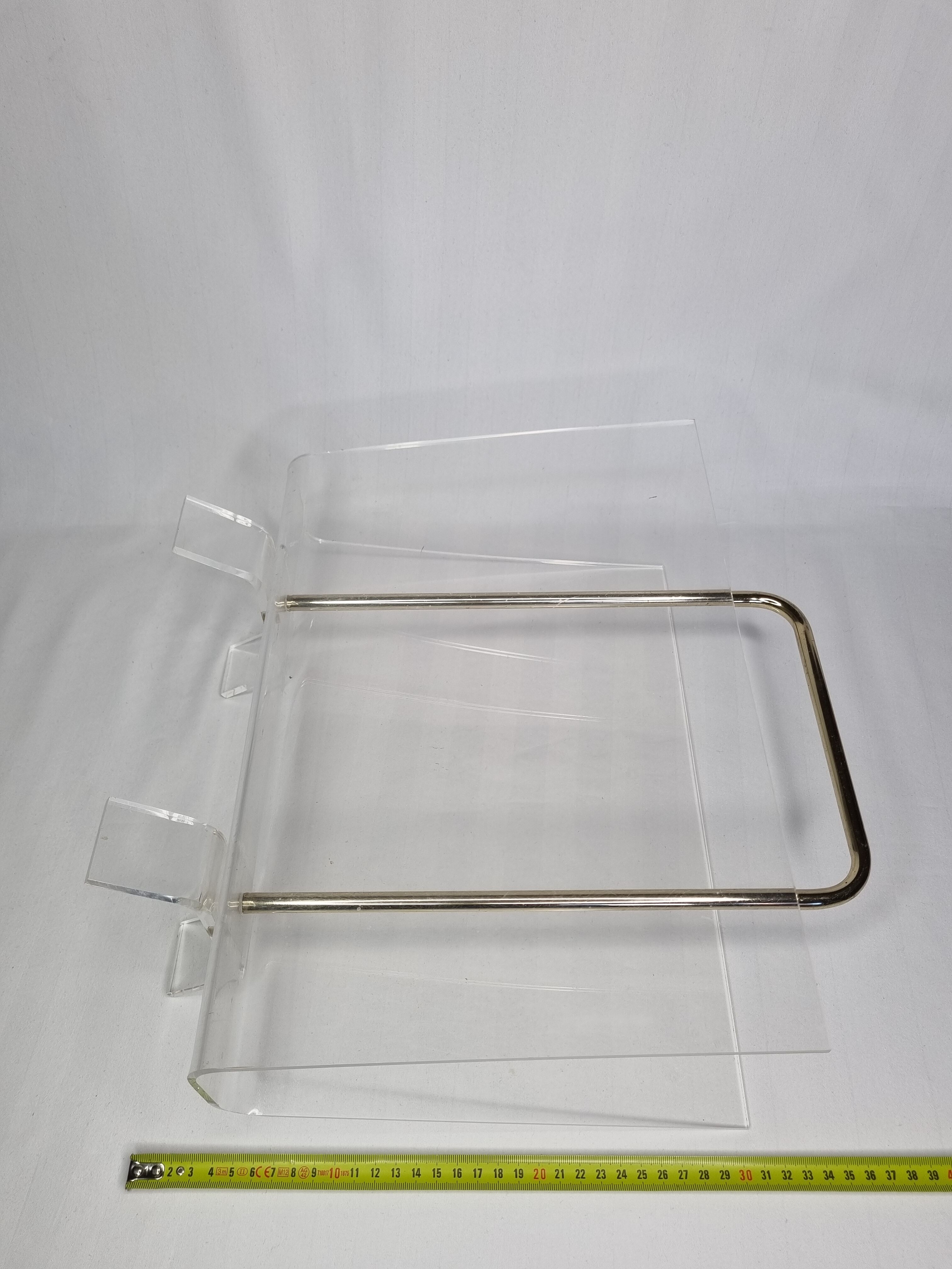 Vintage plexiglass and metal magazine holder, 80s