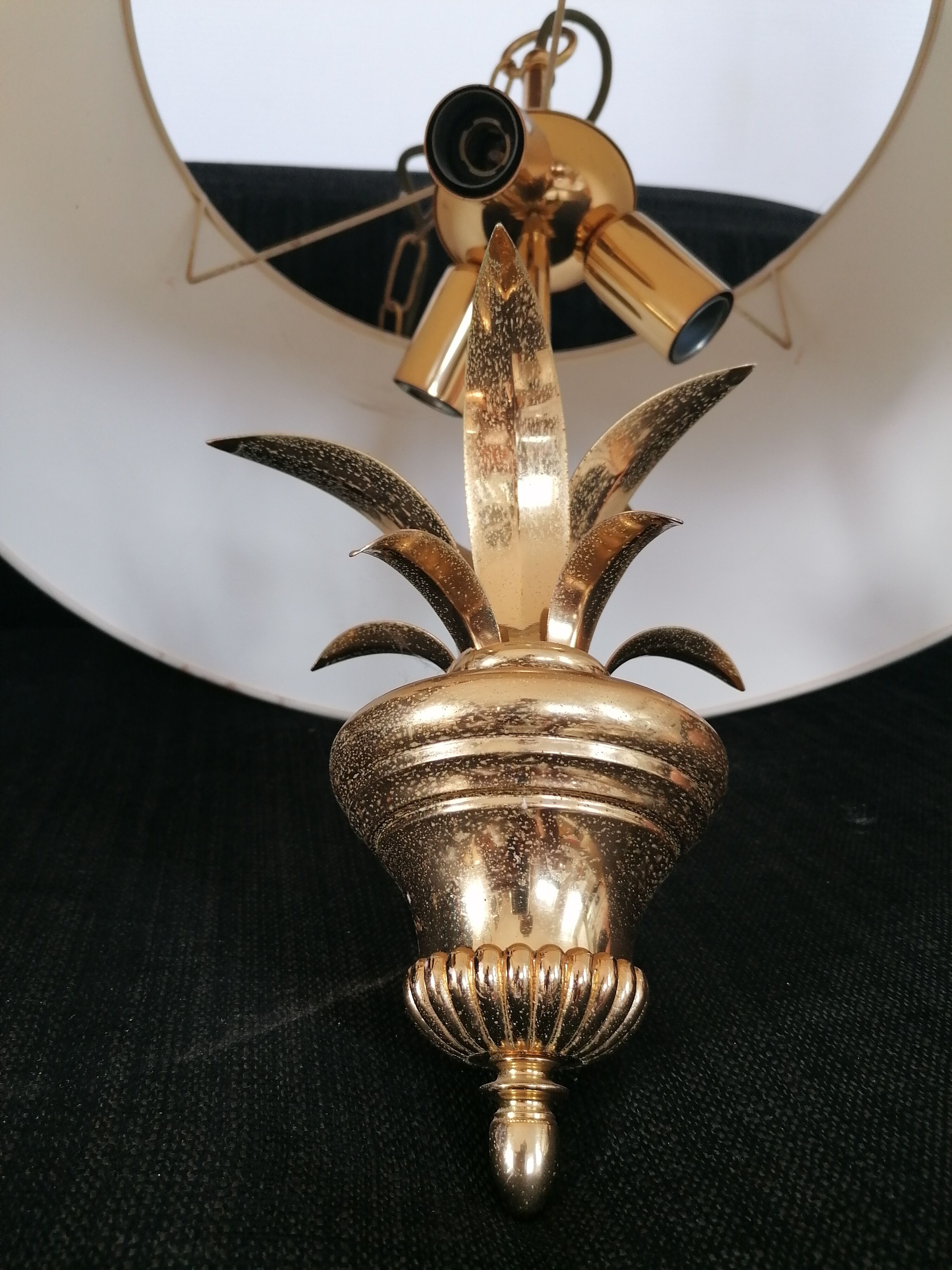 Lustre suspension bouillotte 3 lampes décor roseaux