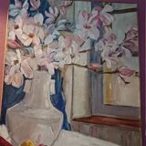 Painting a. favory "the magnolias" oil on canvas france 1960 impressionists post cubism