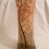 Blown glass vase with painted underbrush decoration marked "leg"