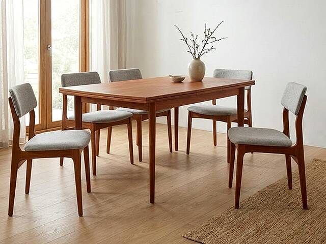 Table à manger scandinave extensible vintage 1960 rectangulaire teck