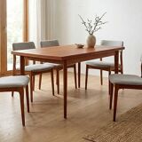 Table à manger scandinave extensible vintage 1960 rectangulaire teck