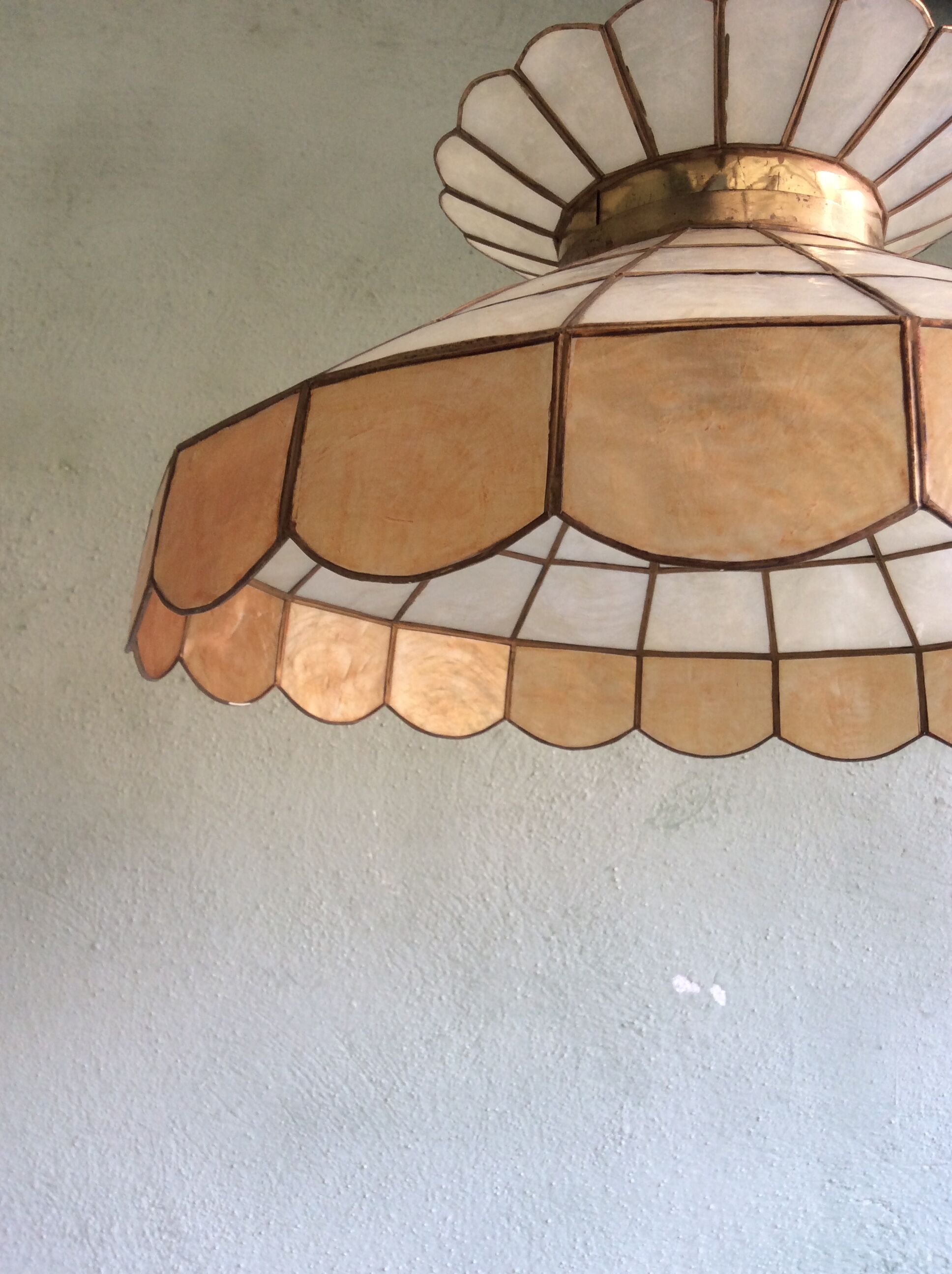 70s mother-of-pearl and brass pendant light