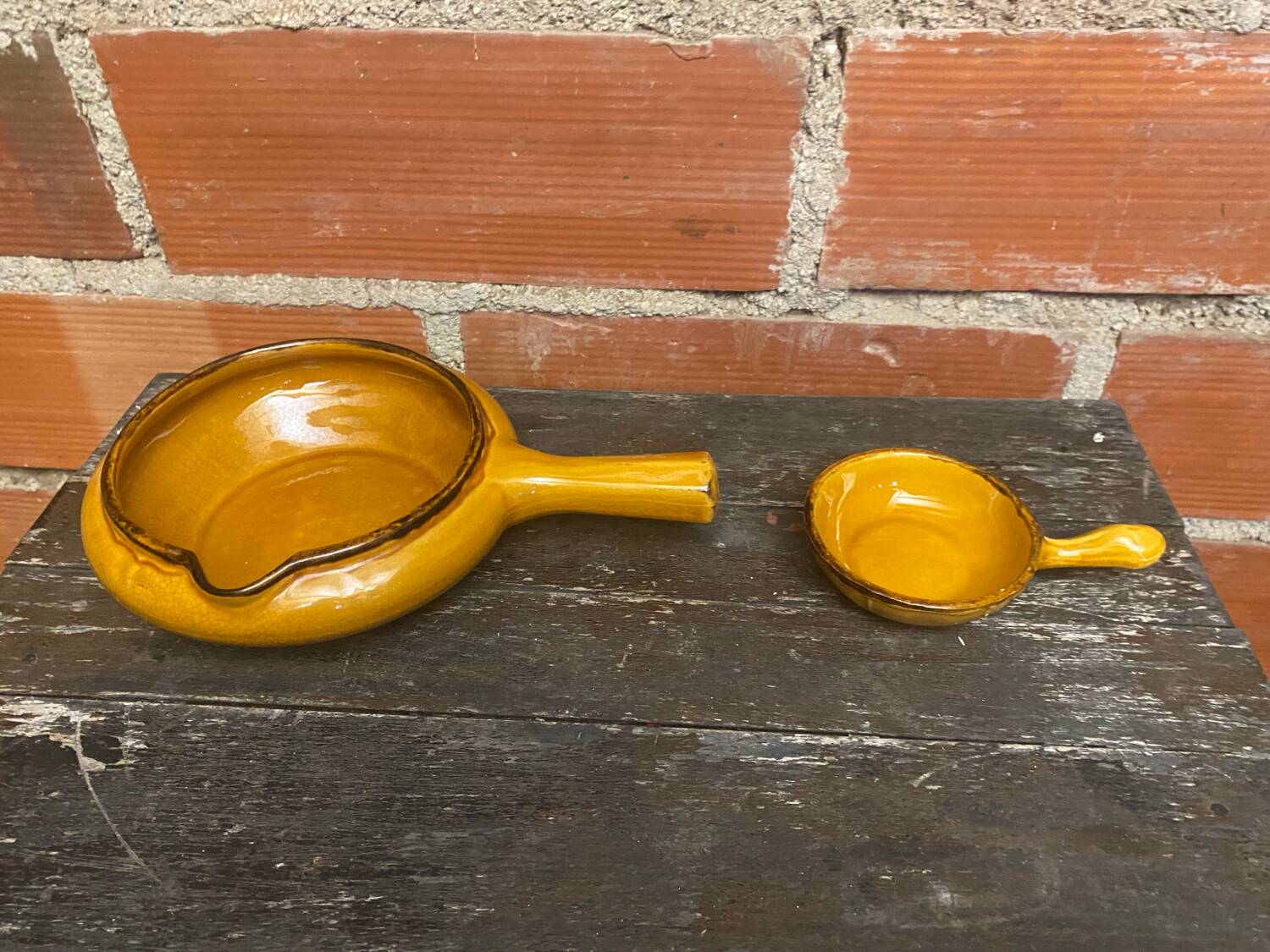 Lot of 6 Vallauris VALFLAM Vintage Enamelled Terracotta Pans #D