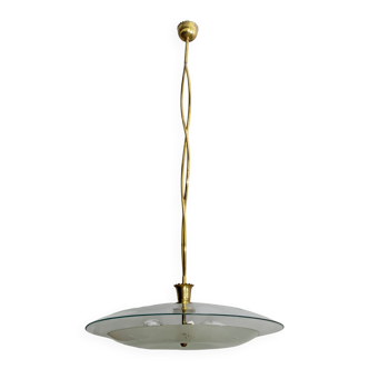 Lustre italien en verre et laiton du milieu du siècle attribué à Luigi Brusotti