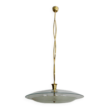 Lustre italien en verre et laiton du milieu du siècle attribué à Luigi Brusotti