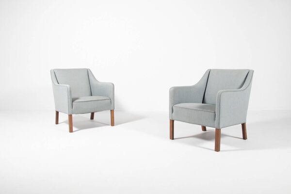 Ensemble de deux fauteuils club danois modernes d'Einar Larsen, années 1950