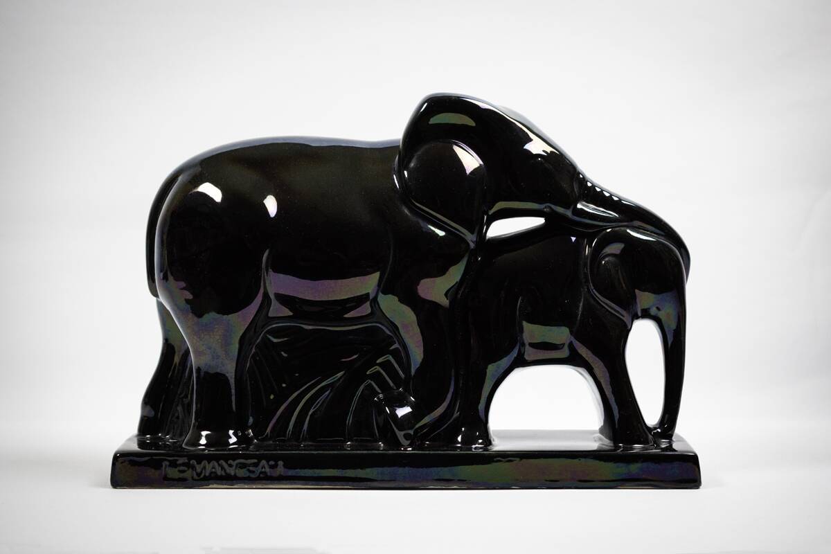 Charles lemanceau, saint-clément earthenware factory - elephant and baby elephant