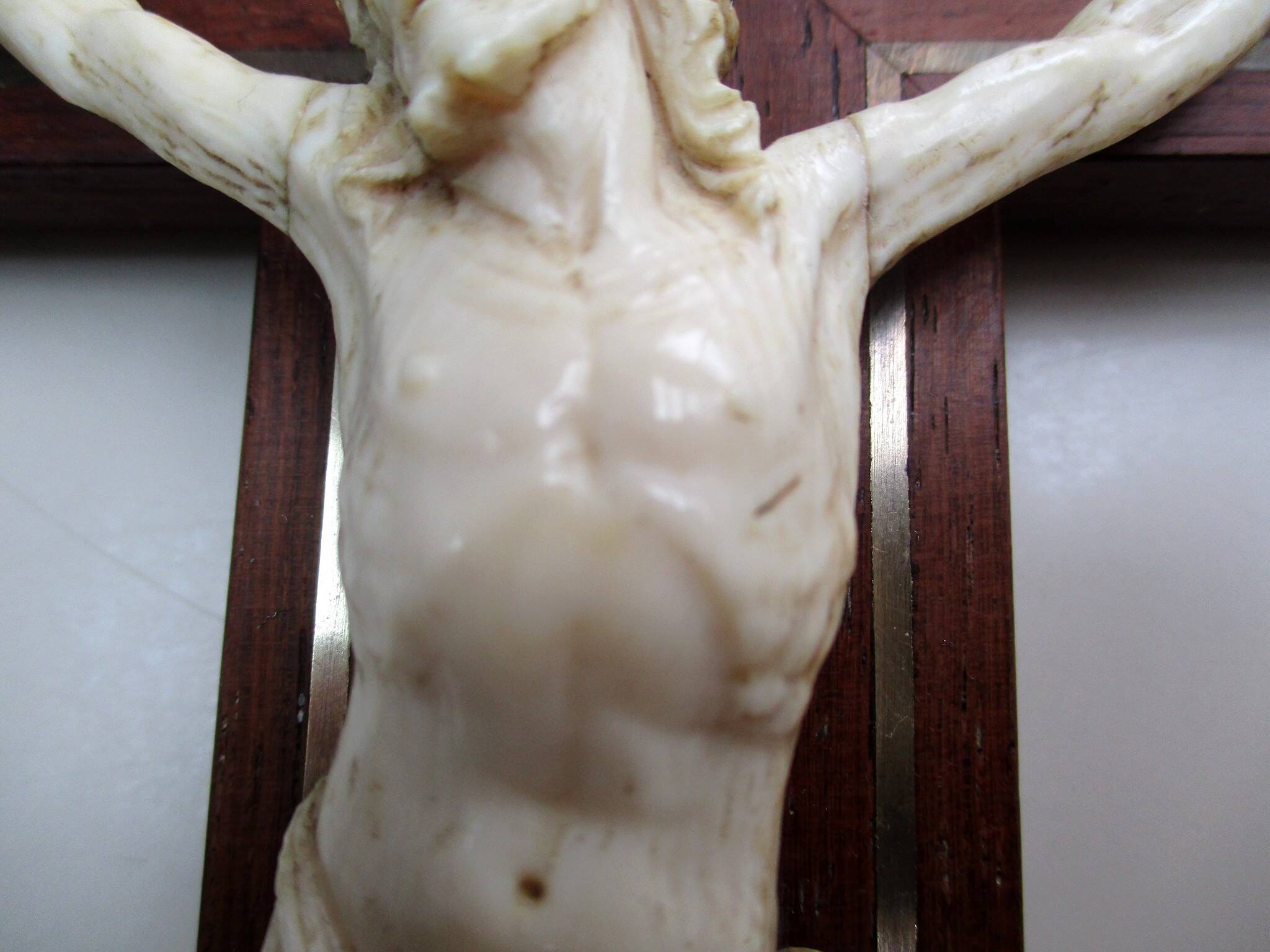 Crucifix 19th century wood brass - carved Christ