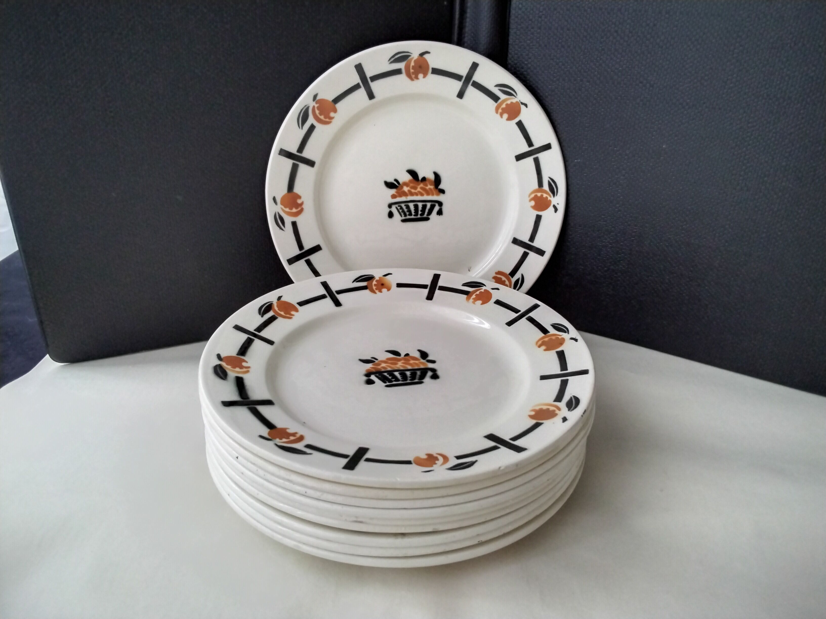10 Antique dessert plates Badonviller Apricot basket model