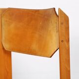 Set of 4 dining chairs elm wood cognac leather