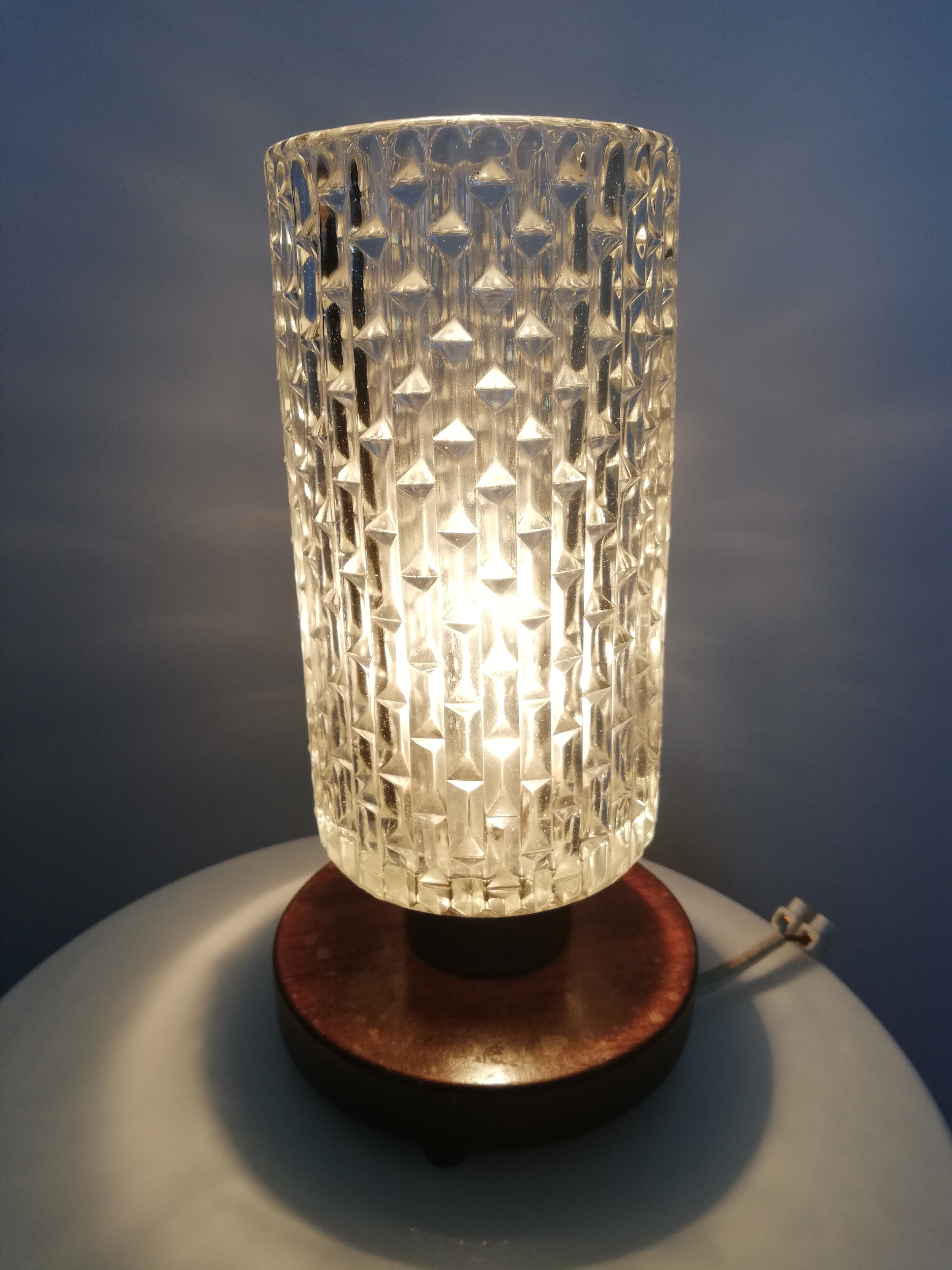 Table lamp nightlight teak and glass 50/60